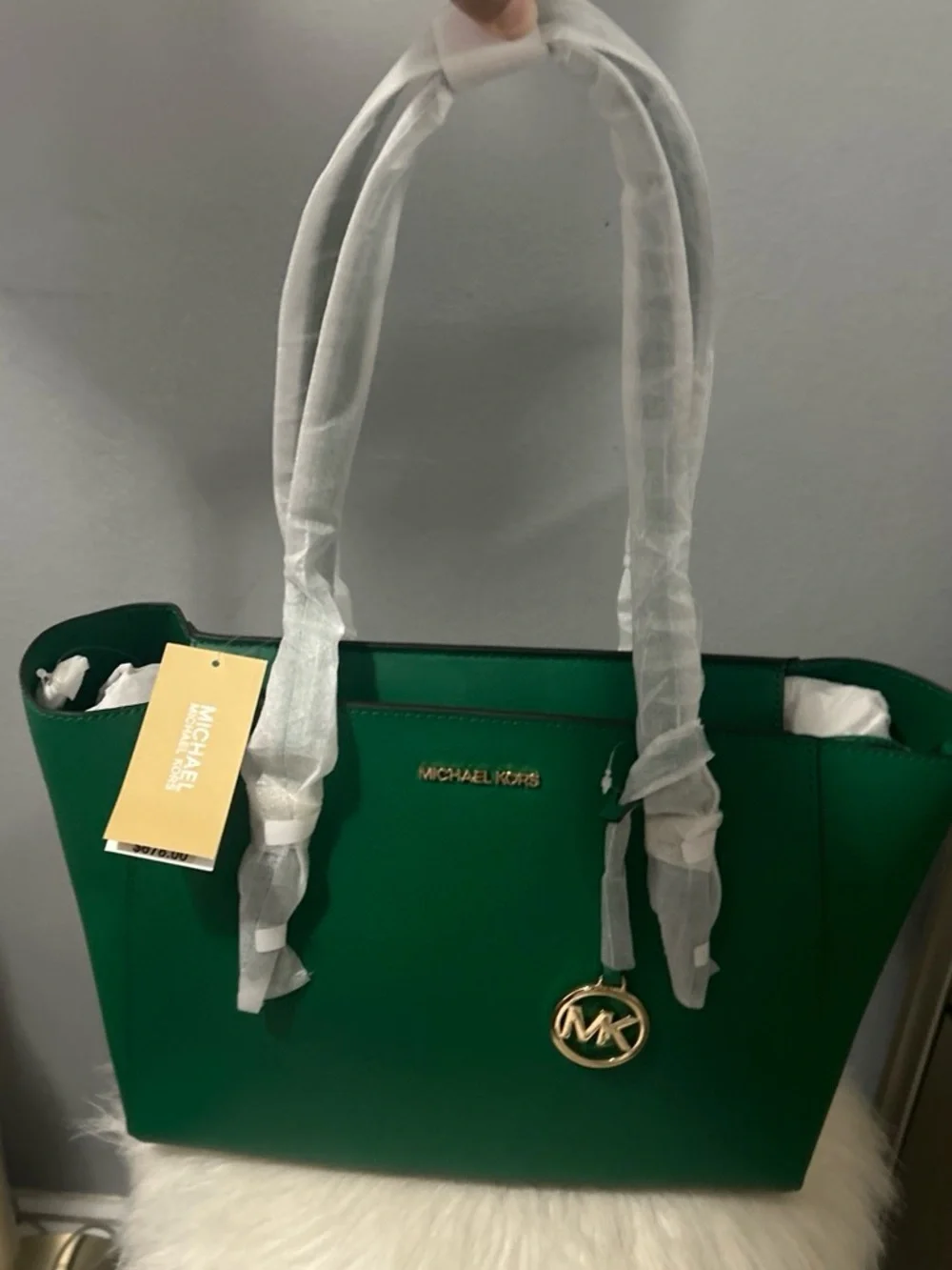 Michael Kors Emerald Green Tote with Gold MK Charm